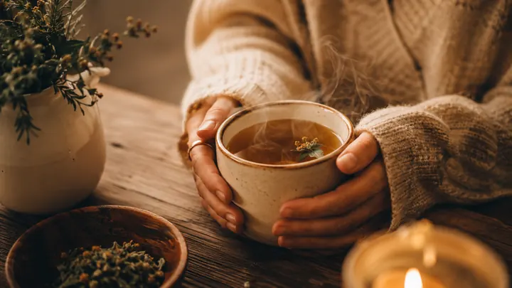 Infusion et plantes sur table